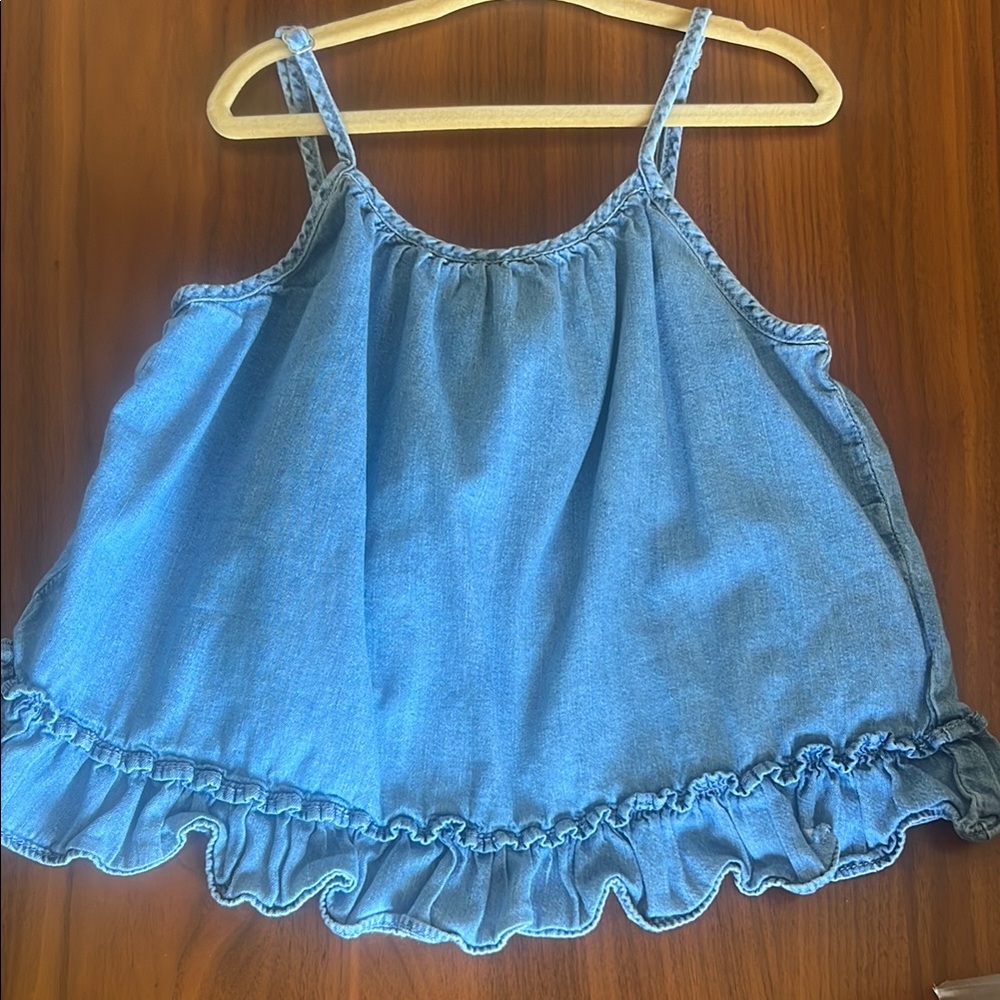 Blue Denim Ruffle Hem Tank Top